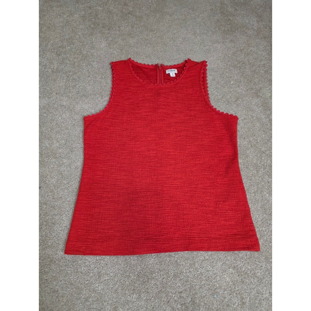 J.Crew Red Scalloped Trim Sleeveless Tweed Knit Shell Top Small